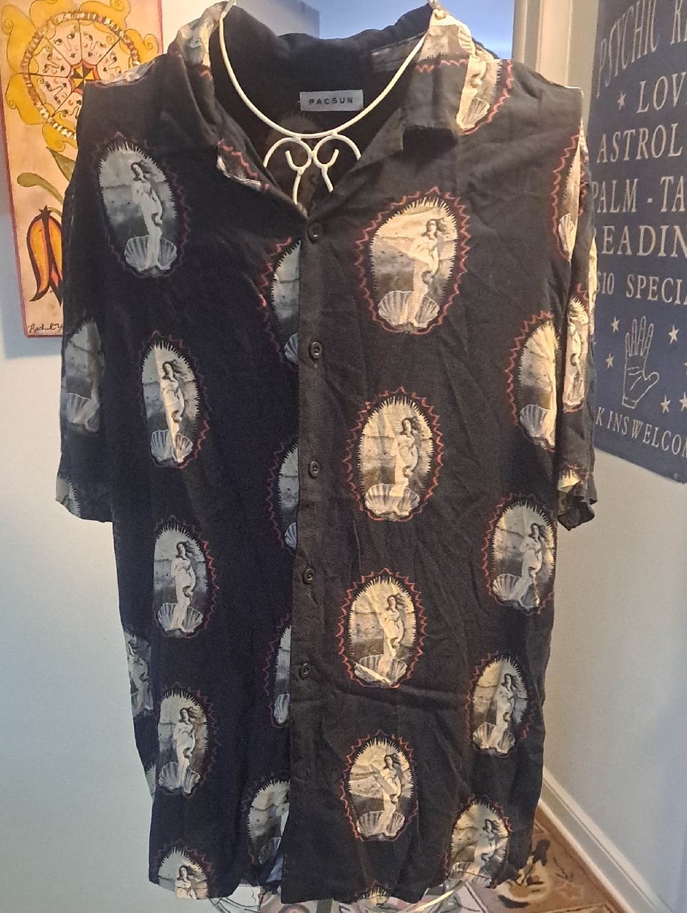 RARE PacSun Birth Of Venus Print Camp Hawaiian Shirt, Sz L